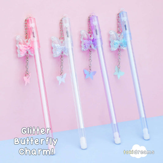 Fairyland Butterfly Pen - Kawaii Gel Pen with Glitter Dome & Metal Charm