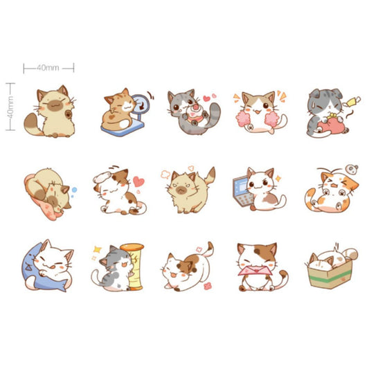 Set of cute cartoon cats in various poses and expressions on a white background.