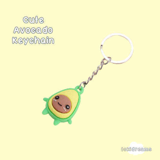 Green smiling avocado rubber keychain with cute happy face