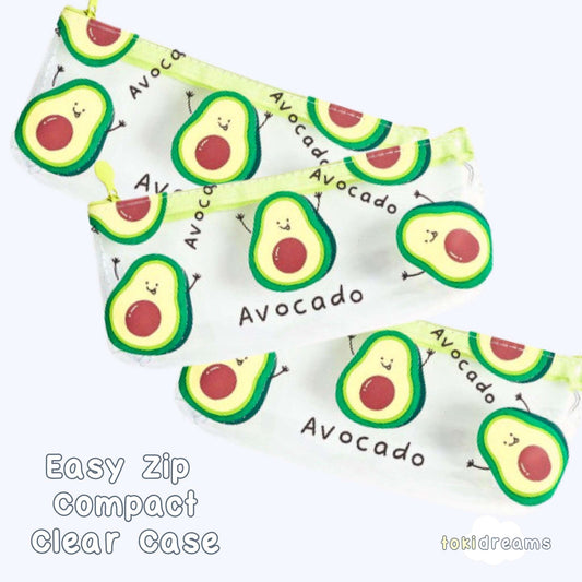 Set of 3 transparent avocado pencil case with smiling avocado cartoon pattern.
