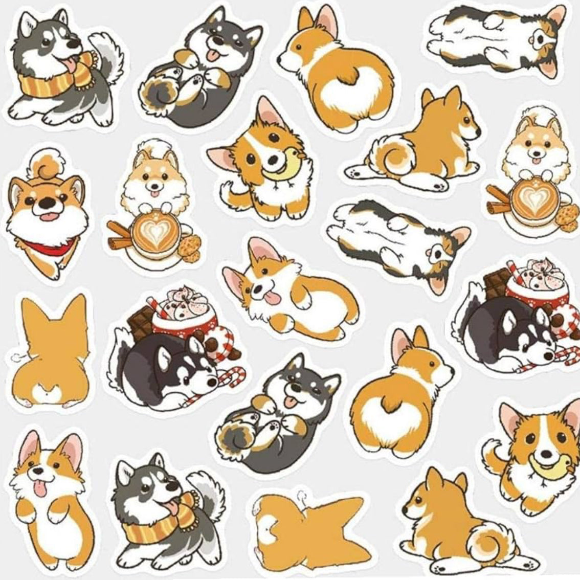 20pcs Corgi & Husky Dog Vinyl Stickers for Water Bottle Laptop