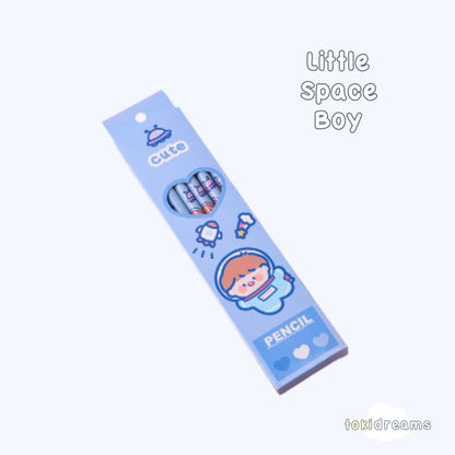 6 pencils in blue packaging with cute cartoon boy in space outfit