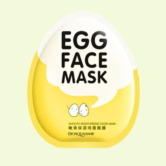 Egg-shaped facial sheet mask yellow packaging with two cute cartoon eggs